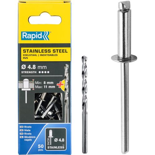 Rivets Pop En Acier Inoxydable 4.8 X 14 Mm,Rivets Aveugles Pour Plaques D'immatriculation/Garde-Boue/Revtements Mtalliques/Tle-Foret Inclus-50 Pices,Emballage Bote (5001461)