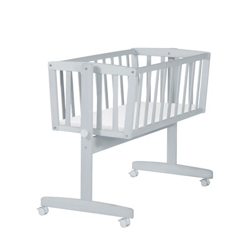 Roba Berceau Bb 40 X 90 Cm Avec Matelas - Roulettes  Freins - Fonction Basculante Avec Bouton De Verrouillage - Bois Gris