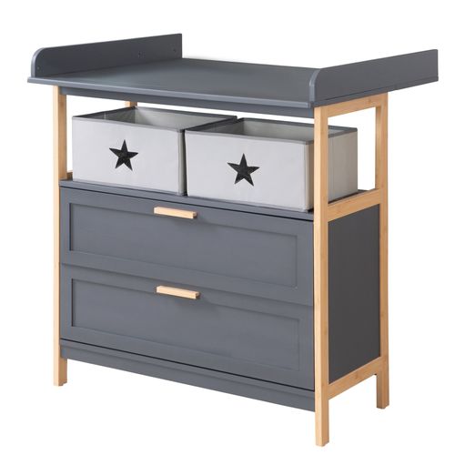 Commode  Langer Roba - Berlin - 2 Tiroirs + 2 Botes De Rangement En Tissu - Meuble  Langer volutif - Anthracite - Bambou