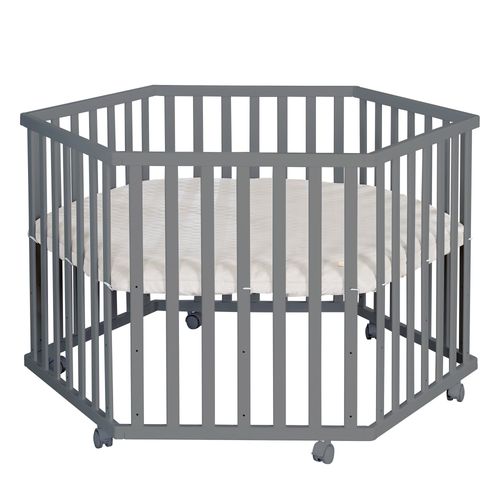 Roba Parc Bb Hexagonal - Avec Tapis Grge En Cuir Pu Hydrofuge + 6 Roulettes  Freins - Hauteur Rglable - Bois Anthracite