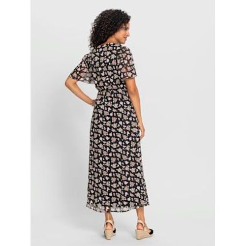Robe  Fleurs Coupe Affinante - - Noir-Blanc  Motifs