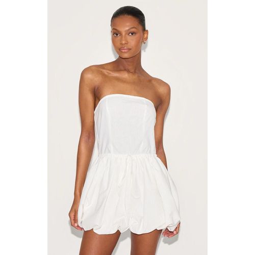 Robe Bustier Bouffante En Effet Lin Blanc  Taille Noue, Blanc