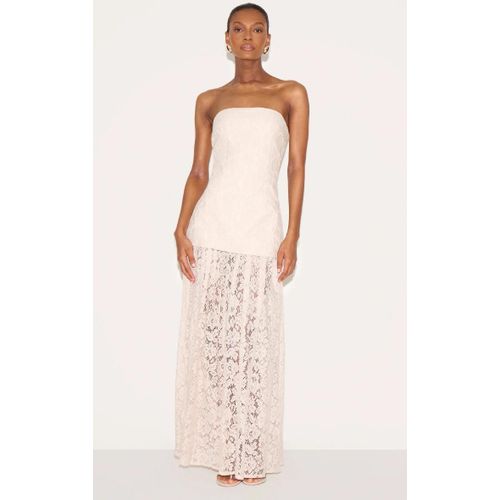 Robe Bustier Longue En Dentelle Crme  Jupe Transparente, Crme