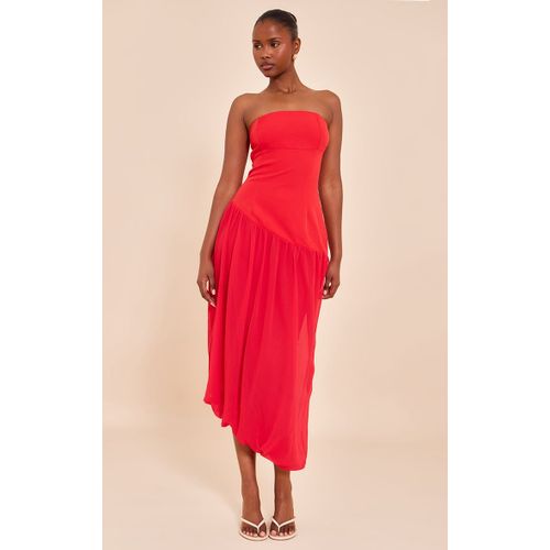 Robe Bustier Mi-Longue En Mousseline De Soie Rouge Tomate  Ourlet Ballon, Rouge Tomate