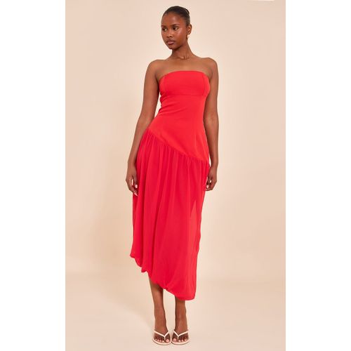 Robe Bustier Mi-Longue En Mousseline De Soie Rouge Tomate  Ourlet Ballon, Rouge Tomate