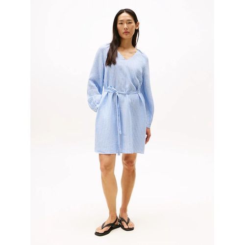 Robe Courte En Lin  Col En V Ess Linen V Neck Short Dress/Multiple Stp/ Blue Spell - 46
