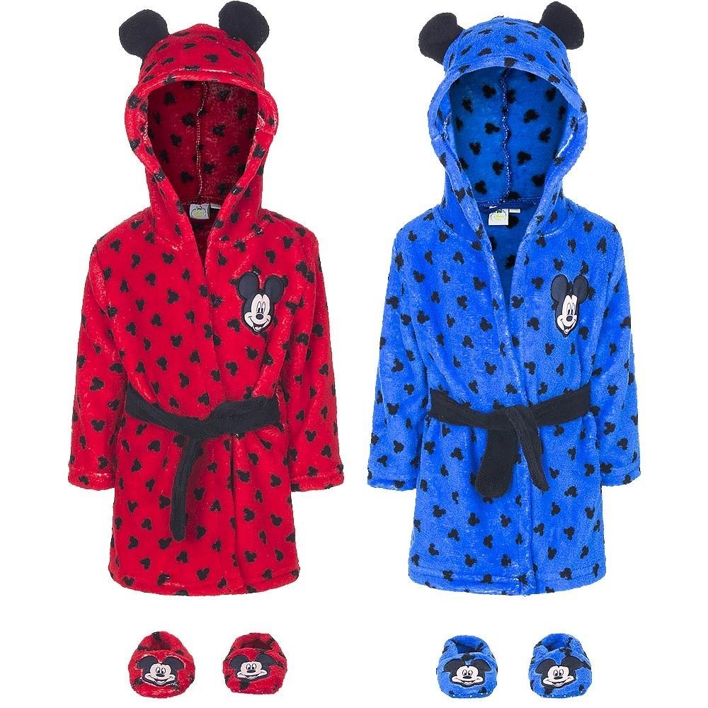 Robe De Chambre A Capuche Mickey Mouse Oreilles Sur Le Capot Bebe Garcon En Bleu T 18 24 Mois Hq0330 Rakuten