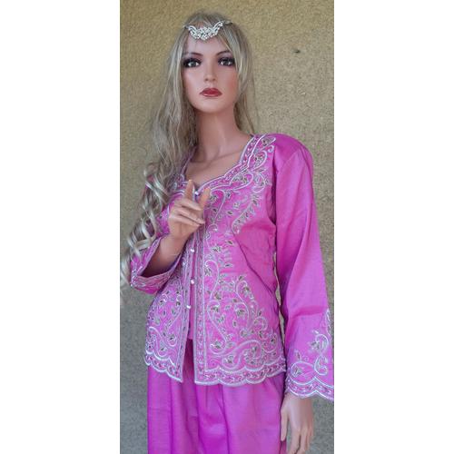 Robe De Marie Karakou Perle Couture Diyah Creations 4 Pieces Rose Metallise/Robe Kabyle Takchita Caftan Bollywood Robe Orientale Algerienne