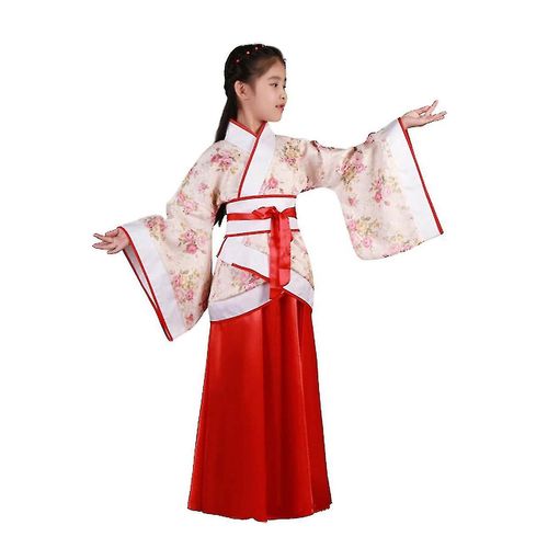 Robe De Performance Hanfu De Costume Ancien Chinois Pour Fille Pour Guzheng, Rouge, 140cm-Hy