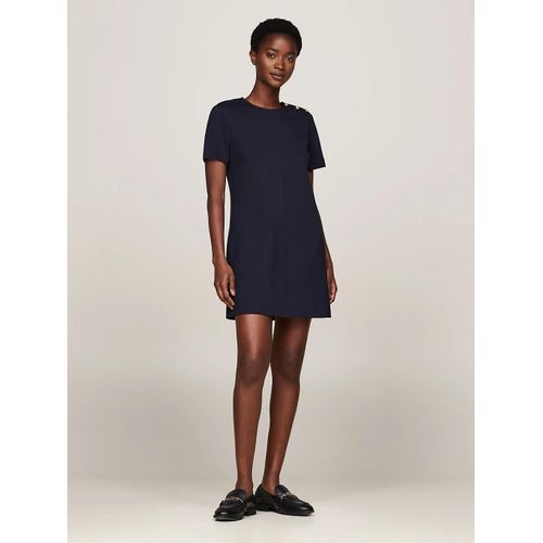 Robe Droite Courte  Boutons Sur L'paule Punto S/S Short Shift Dress/Navy Blue - 36