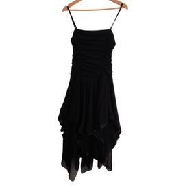 Robe en voile noir asym trique. Satin. Soleil D. Polyester