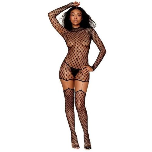 Robe Jarretire En Filet Noir Avec Forme Gomtrique Avec Jarretelles En Chane Dor - Dg0481blk - Noir Taille : Taille Unique - Os