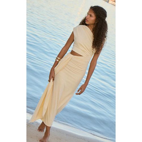 Robe Longue Douce Amande Fronce  Dcoupe Asymtrique, Amande