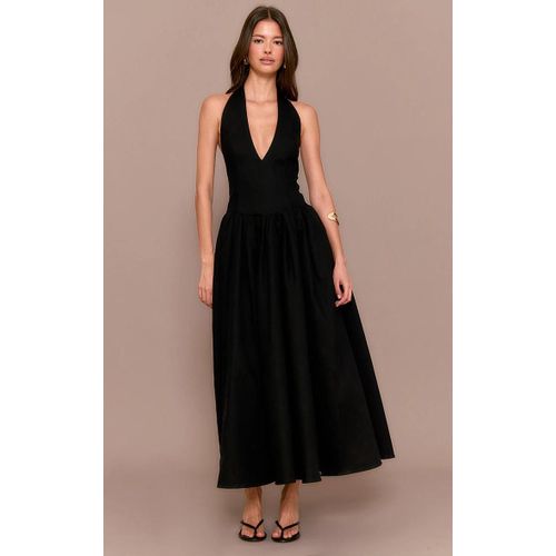 Robe Longue Noire Fronce  Dos Nu Et Dtail Nou, Noir