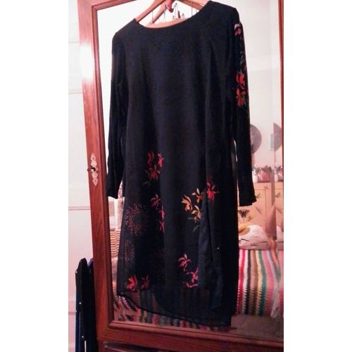 Robe Longue Noire Motifs Colors Fendue 40 L Desigual.