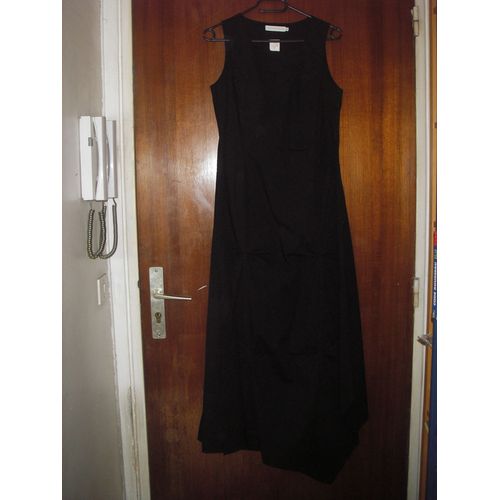 Robe Longue Sans Manche De Marque Cache Cache, Coloris Noir, Taille 38, Fantaisie Fronce, 97% Coton, 3% lasthanne, Longueur 141 Cm.
