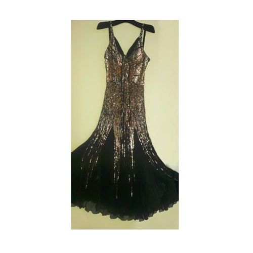 Robe Longue Soie Mousseline Brode Sequin Paillettes Arc En Ciel Taille 2 Dcollet Bretelle Dos Lacet Noir Soire Cocktail Tenue Crmonie Habille Glamour Feminin Vetement Mariage Fete Elegant Chic