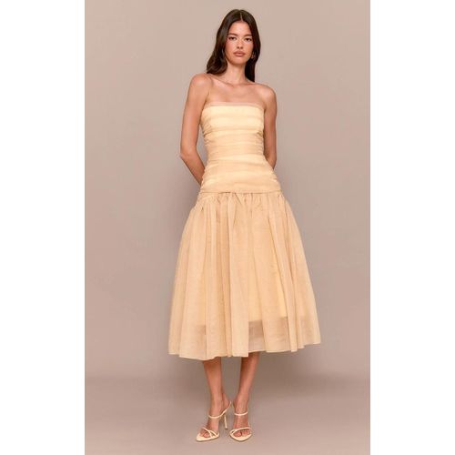 Robe Mi-Longue En Organza Jaune Fronce  Dtail Corset, Jaune