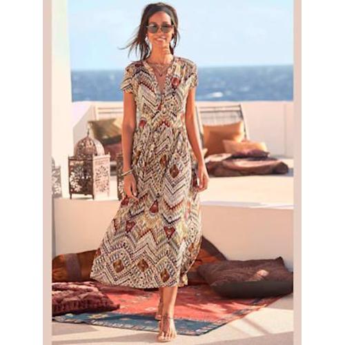 Robe Mi-Longue Glissire Dissimule Devant - - Marron Imprim