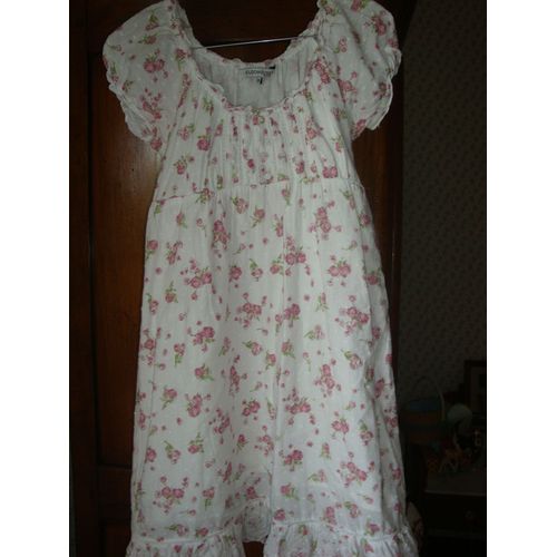 Robe Tunique C&a En Coton Fleuri Manches Courtes T.16 Ans Ou M Taille Haute Encolure Ronde Fronce Noeud Au Dos