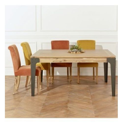 Robin Des Bois - Baltimore - Table   Manger Extensible CarrE Bois Et MTal 12 Couverts  - Naturel