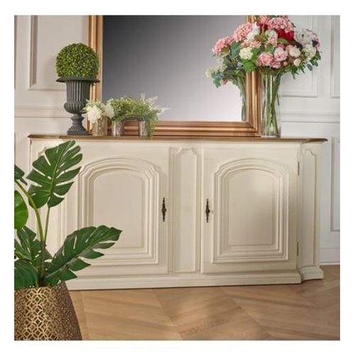 Robin Des Bois - Elisabeth ? Buffet Style Shabby Chic, Plateau En Chne, 2 Portes, 2 Tablettes, Bois Certifi Fsc - Blanc