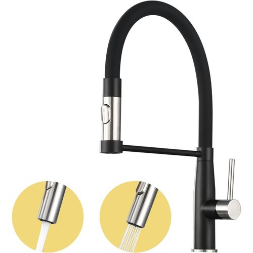 Robinet Cuisine Avec Bec Flexible,Mitigeur Cuisine Silicone,Kitchen Faucet Pivotant  360,Haute Pression,En Acier Inoxydable,Avec Deux Fonctions De Pulvrisation(Bross) (Noir)