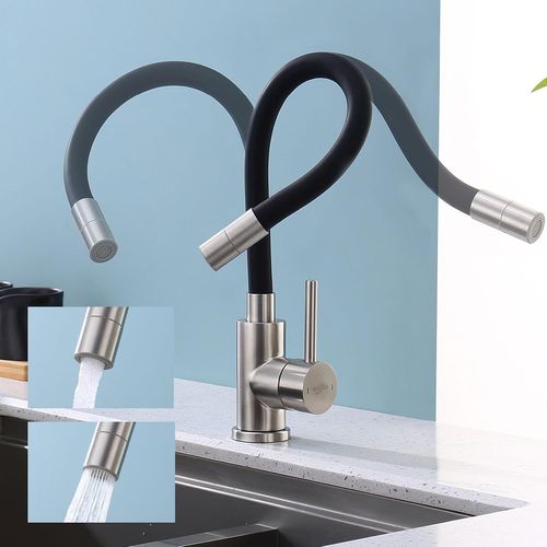 Robinet Cuisine Flexible Noir,Robinet D'vier De Cuisine Avec 2 Types De Jet D'eau,Mitigeur D'evier Orientable  360,Robinets Haute Pression,Acier Inoxydable,conome En Eau
