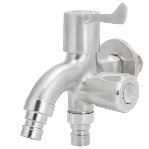 Robinet D'eau A Filetage Male G1/2, Double Sortie, En Acier Inoxydable, Pour Machines A Laver De Jardin