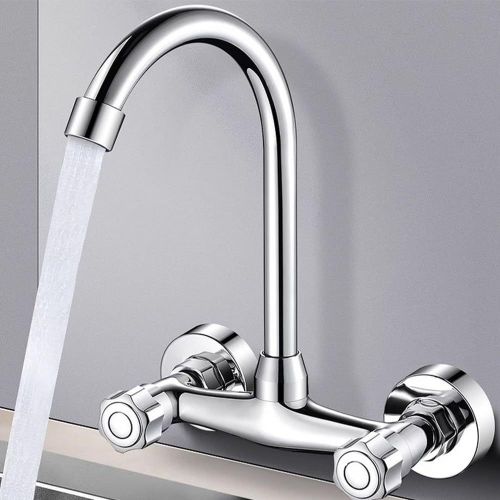 Robinet D'vier Mural  Double Trou De Cuisine,Robinet D'vier De Cuisine En Laiton Haute Pression,Robinet Chaud Et Froid Rotatif  Pour 360 Degrs