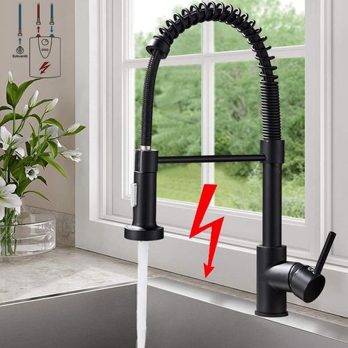 Robinet De Cuisine Basse Pression Avec Douchette Extractible,Robinet De Cuisine Noir,Arc Haut Pivotant  360,Robinet D'vier En Acier Inoxydable Avec 2 Modes De Pulvrisation  Sans Plomb