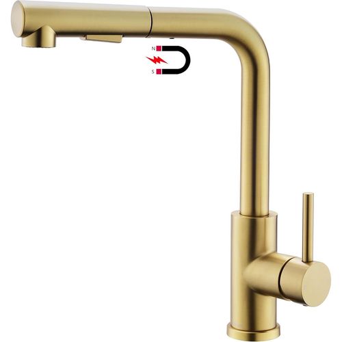 Robinet De Cuisine Dor,Amature De Cuisine Dore Extensible Avec Douchette Magntique,Deux Types De Jet,Robinet D'vier Haute Pression,En Forme De L,En Acier Inoxydable Bross Dor