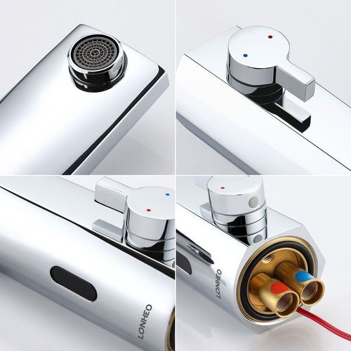 Robinet De Lavabo Infrarouge Automatique Mitigeur A Eau Chaude Et Froide En Laiton Robinet A Capteur Infrarouge Pour Vasque A Poser, Chrome Goodnice
