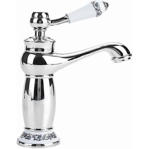 Robinet De Lavabo Rtro  Poigne Unique En Laiton Et Cramique, Robinet D'vier En Porcelaine Bleue Et Blanche  Long Col, Style Floral Vintage Avec Entre D'eau Froide/Chaude, Robinet De Cuisine
