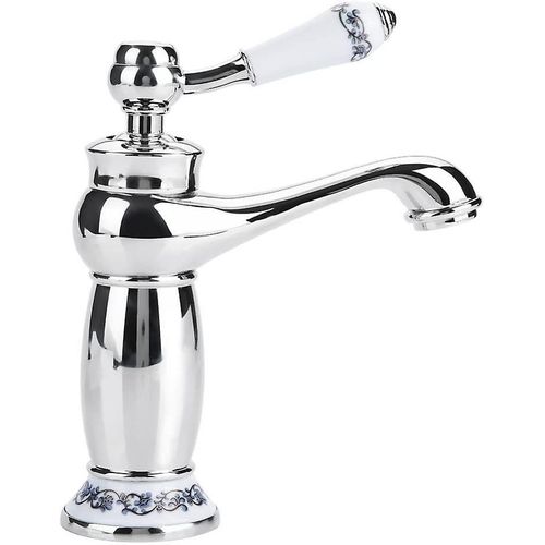 Robinet De Lavabo Rtro  Poigne Unique En Laiton Et Cramique, Robinet D'vier En Porcelaine Bleue Et Blanche  Long Col, Style Floral Vintage Avec Entre D'eau Froide/Chaude, Robinet De Cuisine