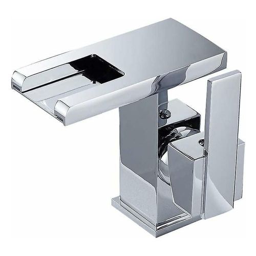 Robinet De Salle De Bain  Led Cascade Noir, Robinet De Lavabo De Comptoir Chaud-Froid (Argent)