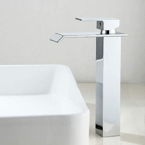 Robinet De Salle De Bain, Mitigeur De Lavabo  Cascade Haute, Design Moderne Avec Robinet De Lavabo Rectangulaire Aplati, Valve En Cramique  conomie D'eau, Chrom