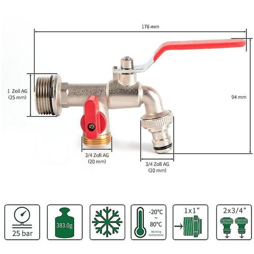 Robinet Double De Jardin, Robinet En Laiton, Robinet Double Bsp 3/4 Pouce De Haute Qualit
