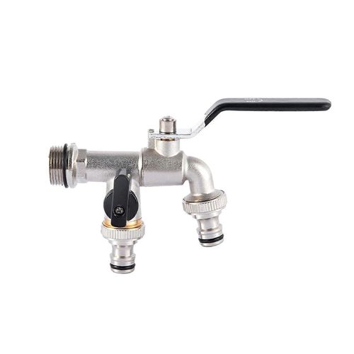 Robinet Double Et 1 Robinet De Sortie pais De 3/4 Pouces Dtachable Pour L'eau Potable Du Jardin Et Les Cultures Agricoles Avec Poigne Noire