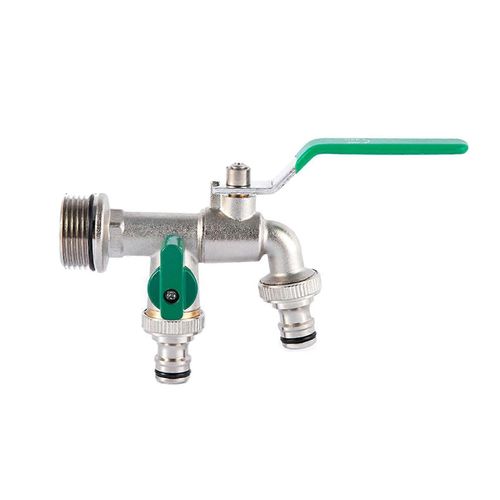 Robinet Double Et Vanne De Sortie paisse De 1 X 3/4 Po Dtachable Pour L'eau Potable Du Jardin Et Les Cultures Agricoles Avec Poigne Verte