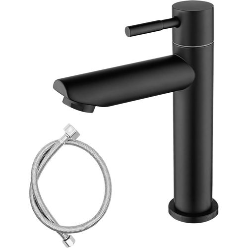 Robinet Eau Froide Uniquement Noir,Robinet Cuisine  Eau Froide Avec 80cm Tuyau De Raccordement X1,Robinet Lave Main Eau Froide Pour Wc,Robinet vier De Cuisine Avec crou En Acier Inox 304