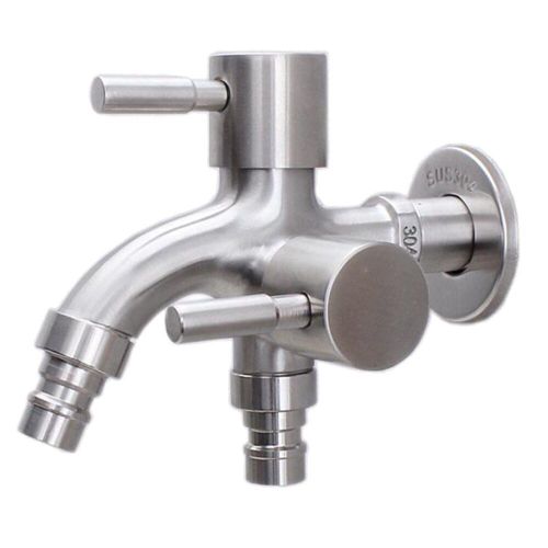 Robinet multifonction  Double sortie en acier inoxydable, montage mural, antirouille, Machine  laver, robinet d'eau de salle de bain, facile  installer