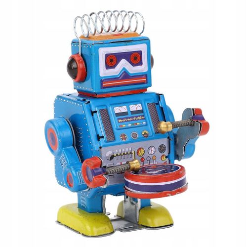 Robot  Remontoir Jouet Fait Main Robot  Tambour Vintage En Bote