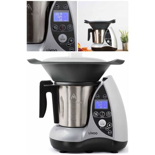 Robot culinaire chauffant Gris 1500W 12 fonctions Bol en inox 3L cran LCD