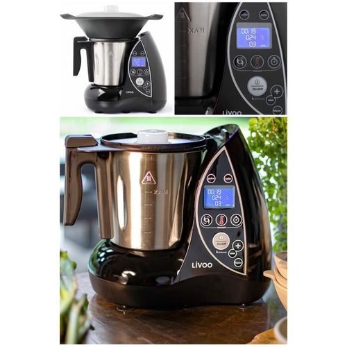 Robot culinaire chauffant Noir 1500W 12 fonctions Bol en inox 3L cran LCD
