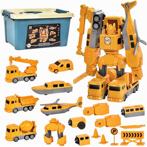 Robot Transformable Magntique, Vhicules de Chantier Jouets Enfants, Jeu de Construction Camion Magntique, Jouet Modulaire Transformable avec Bote de Rangement pour 3+ Ans Enfant.[G1611]