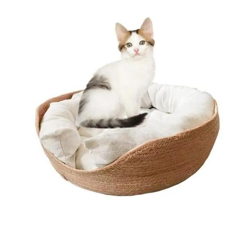Rond Panier Chat, Tricot  La Main Panire Chat Corde De Coton Griffoir Scratch Lit Chat Nid Douillet Chat Plat Lavable Pliable