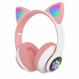 Rose-Casque Audio Enfant à Oreilles de Chat Lumineuses LED avec