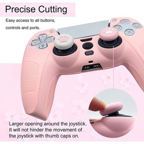 Rose - tui De Protection En Silicone Antidrapant En Caoutchouc, Accessoires Mignons Kawaii, Couverture De Poigne De Peau De Joystick Avec 2 Capuchons De Pouce Pour Contrleur Ps5