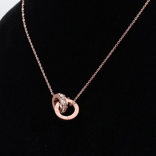 Rose Or Diamant Carr Chiffres Romains Collier  Double Bouton Lfv1433
